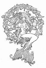 Coloring Mermaid Pages Adult Sea Line Deviantart Colouring Detailed Printable Mandala Mermaids Color Jewel Cordelia Tattoo Fairy Girls Book Print sketch template