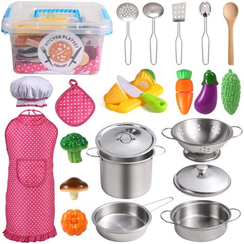 juboury play kitchens accessories toys  stainless steel cookware