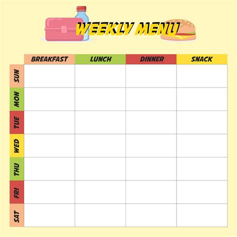 weekly menu template word