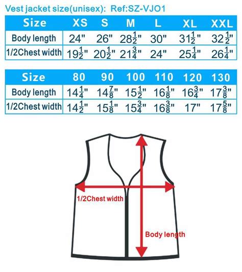 life vest sizing chart