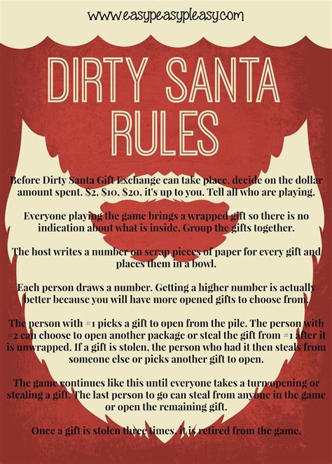 dirty santa rules printable  printable templates