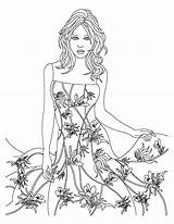 Model Dress Fashion Coloring Floral Wear Theme sketch template