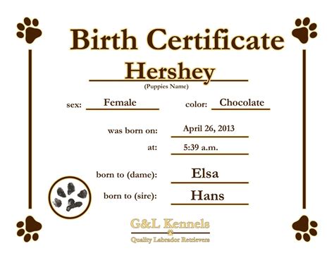 fillable printable puppy birth certificate news word