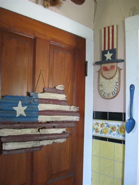 rusty peice  tin roof  painted   american flag