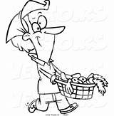 Cartoon Woman Vector Harvest Farmer Outline Basket Female Clipart Carrying Coloring Royalty Leishman Ron Graphic sketch template