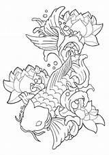 Coloring Koi Fish Pages Tattoo Lotus Adult Japanese Colouring Drawing Drawings Koifish Printable Designs Color Books Sheets Paper Momjunction Kids sketch template