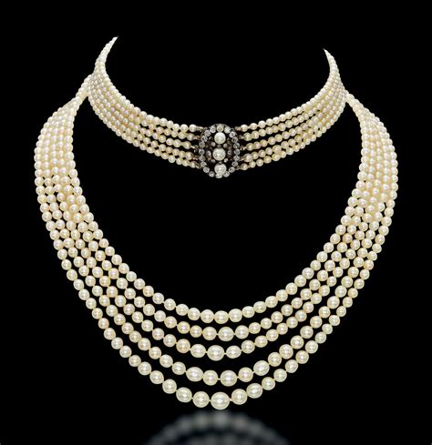 antique pearl  diamond necklace christies
