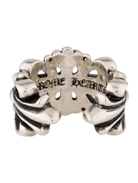 chrome hearts double floral cross ring sterling silver band rings  realreal