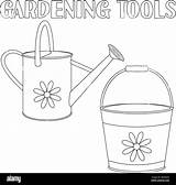 Watering Kids Coloring Garden Vector Illustration Gardening Bucket Adults Alamy Tool Line Book Set sketch template