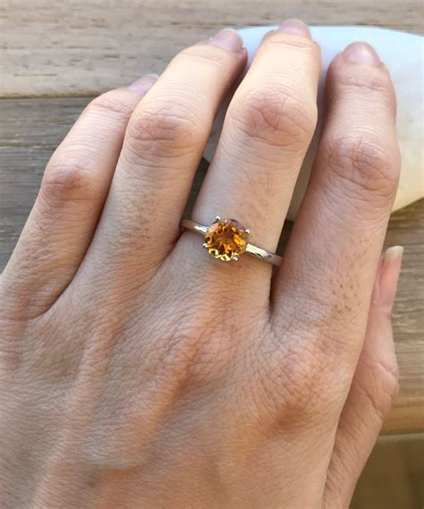genuine  citrine silver ring natural citrine stack simple  prong