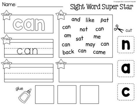 this is a worksheet for learning the sight word can students will