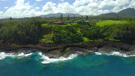 aerial drone footage  hawaii princeville kauai island stock