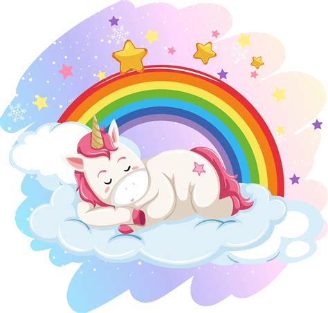 cute unicorn laying  cloud   pastel sky  rainbow