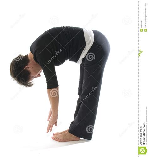 Female Yoga Position Toe Touch Hamstring Stretch Stock