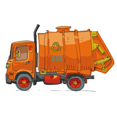 garbage truck cartoon vector yellow hand painted garbage truck flat