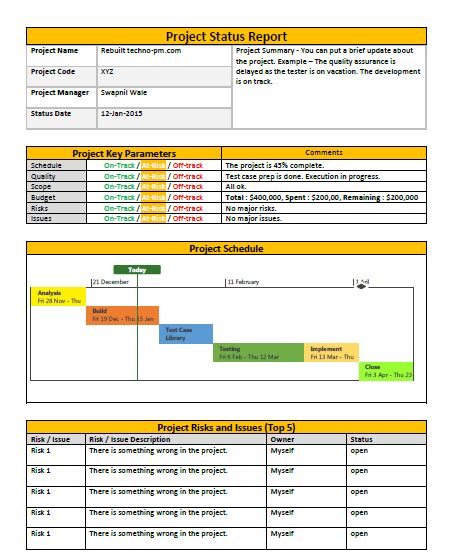 project status report template  project management templates