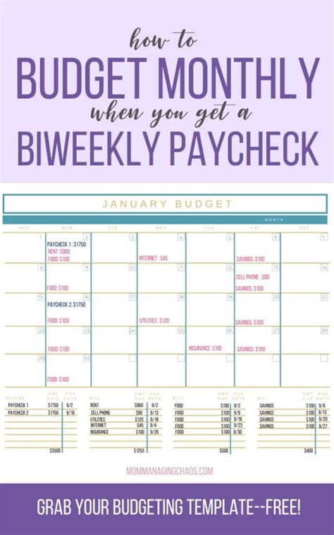 budget biweekly pay paying monthly bills