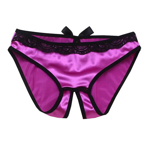 Sexy Thongs Panties Open Crotch Crotchless Underwear Satin Night Lace G