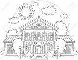 School Building Coloring Pages Drawing Elementary Apartment High Color Illustration Getcolorings Cliparts Happy Getdrawings sketch template