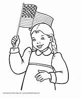 Coloring July Pages Flag Fourth 4th Independence Kids American Print Usa Printable Color Girl Sheets Activities Waving Printables Holding Holidays sketch template