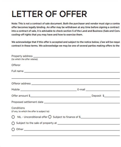 real estate offer letter template business