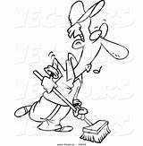 Janitor Cartoon Broom Toonaday Sweeping Chores Vecto Leishman sketch template
