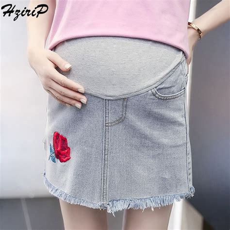 hzirip new maternity mini denim floral embroidery skirts fashion