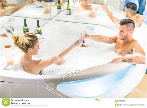couple in jacuzzi pool stock image image of date