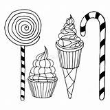 Snoepjes Krabbels Ruwe Getrokken Reeks Eenvoudige Drawn Candies Various Sweets sketch template
