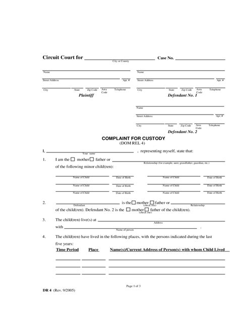 child custody form fillable printable  forms living