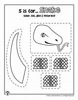Snake Color Glue Cut Printable Craft Kids Paste Activity Activities Worksheets Crafts Coloring Woo Jr sketch template