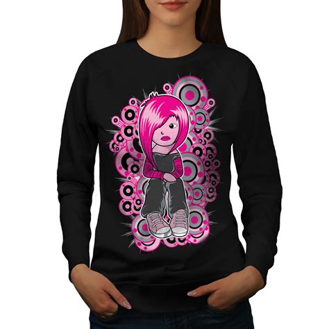 Wellcoda Cute Emo Girl Cool Music Womens Sweatshirt Emo Casual