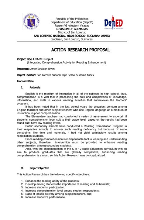 action research proposal project title  republic   philippines