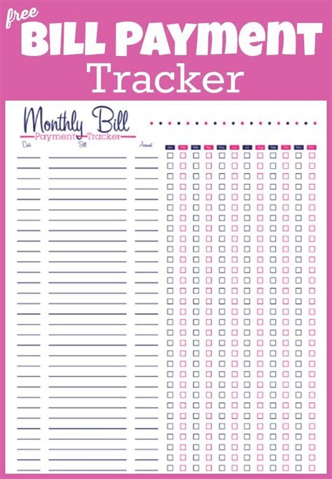 printable bill tracker manage  monthly expenses bill