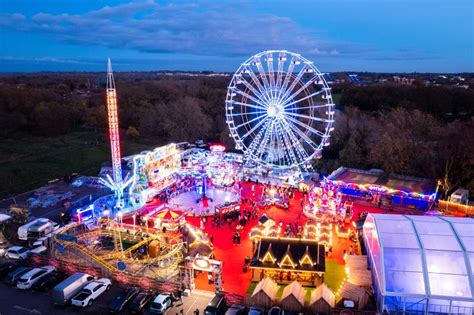 christmas festival carnival evening drone view reading berkshire uk stock image image