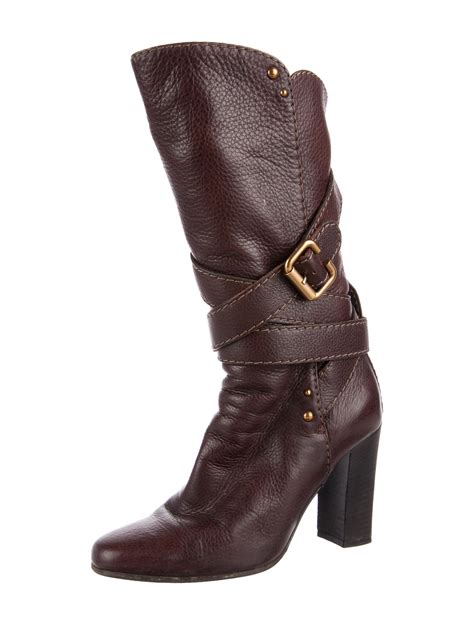 chloe leather mid calf boots brown boots shoes chl  realreal