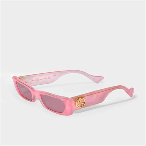 Gucci Rectangular Sunglasses In Neon Pink Acetate With Pink Lenses