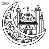 Ramadan Coloring Pages Kids Activities Muslim Printable Moon Islamic Lantern Children Illustration Mubarak Template Premium Vector Click sketch template