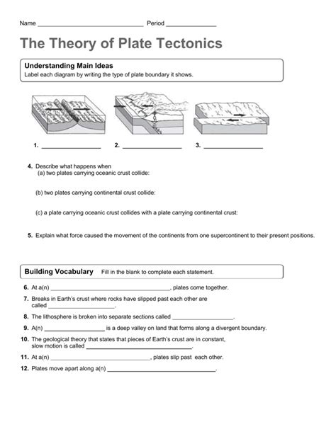 plate tectonic worksheet answers