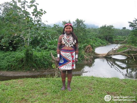 an emberá wounaan lady from a village located on the banks of the