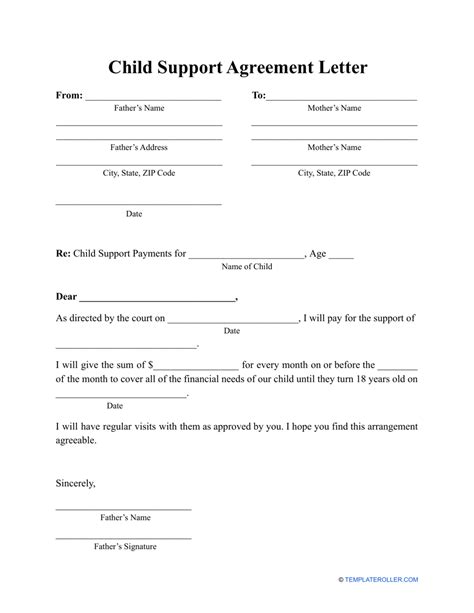 child support agreement letter template fill  sign