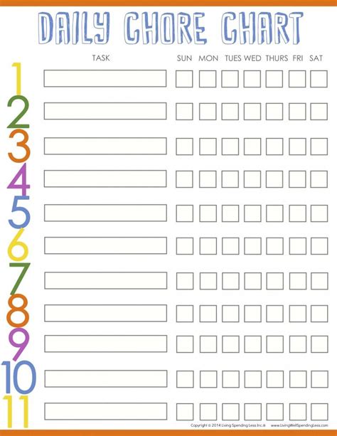 chore chart  kids daily chore charts chart  printable chore chart