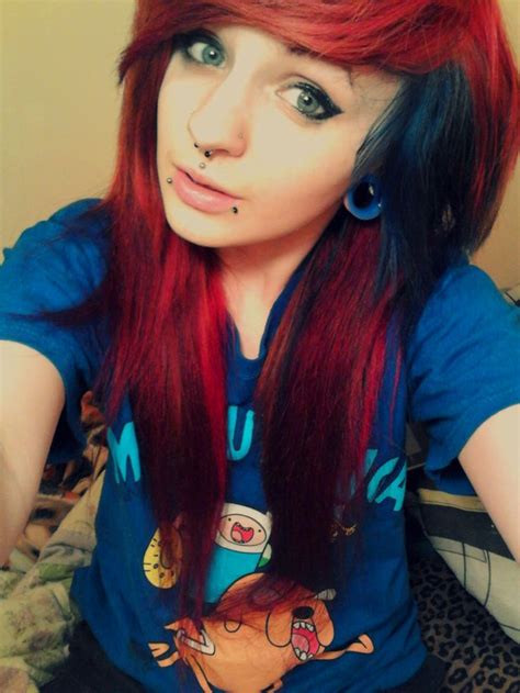 black emo girl with red hair bare photo