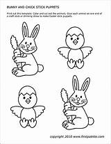 Bunny Puppets Printable Chick Easter Template Printables Stick Templates Coloring Finger Pages Puppet Craft Sticks Bunnies Firstpalette Crafts Colouring Fun sketch template