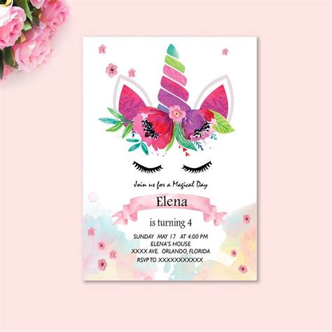 customized unicorn invitation magical unicorn invitation unicorn