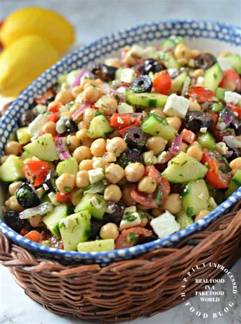 Mediterranean Chickpea And Feta Salad Happily Unprocessed Recipe