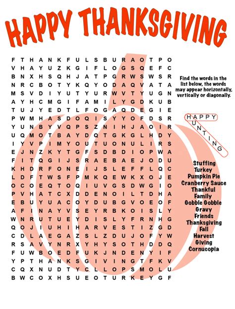 printable word search thanksgiving