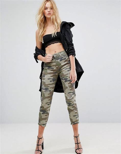bershka camouflage cropped jean multi latest fashion clothes fashion ripped skinny jeans
