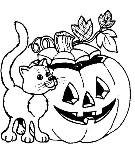 smiling halloween pumpkins   cat coloring page  print