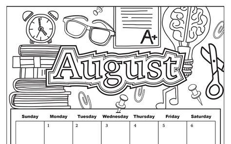 calendar   words august   image  scissors books